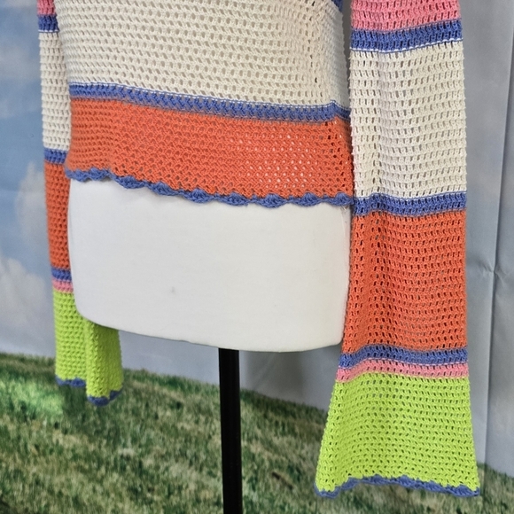 Hippie Rose | cropped open knit crocheted bell sleeve colorful boho sweater - Picture 8 of 16
